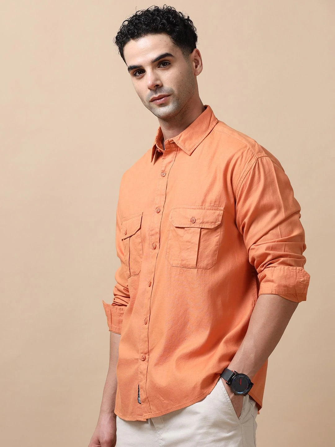 Silisoul Coral Relaxed Fit Cotton Long Sleeves Spread Collar Shirt