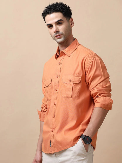 Silisoul Coral Relaxed Fit Cotton Long Sleeves Spread Collar Shirt