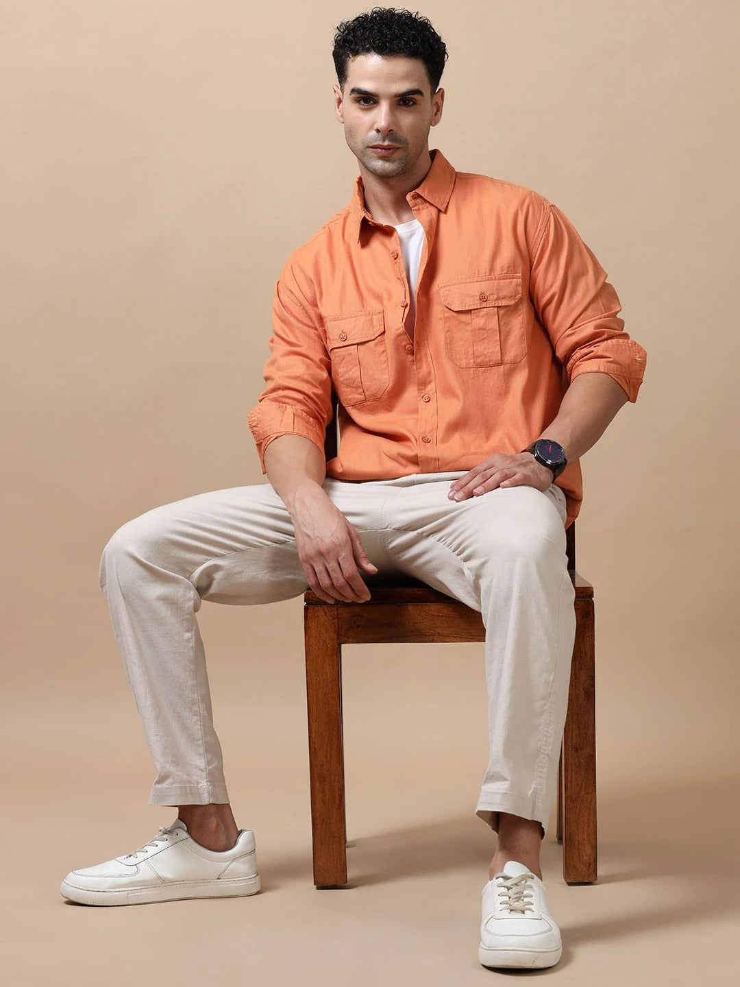 Silisoul Coral Relaxed Fit Cotton Long Sleeves Spread Collar Shirt