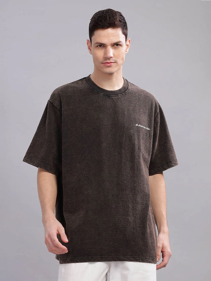 Silisoul Brown Oversized Fit Other Print Pure Cotton T-Shirt