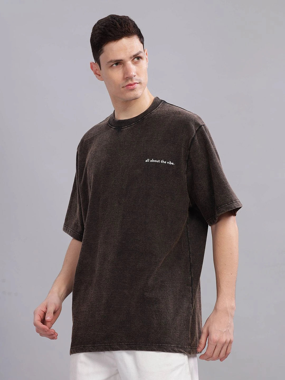 Silisoul Brown Oversized Fit Other Print Pure Cotton T-Shirt