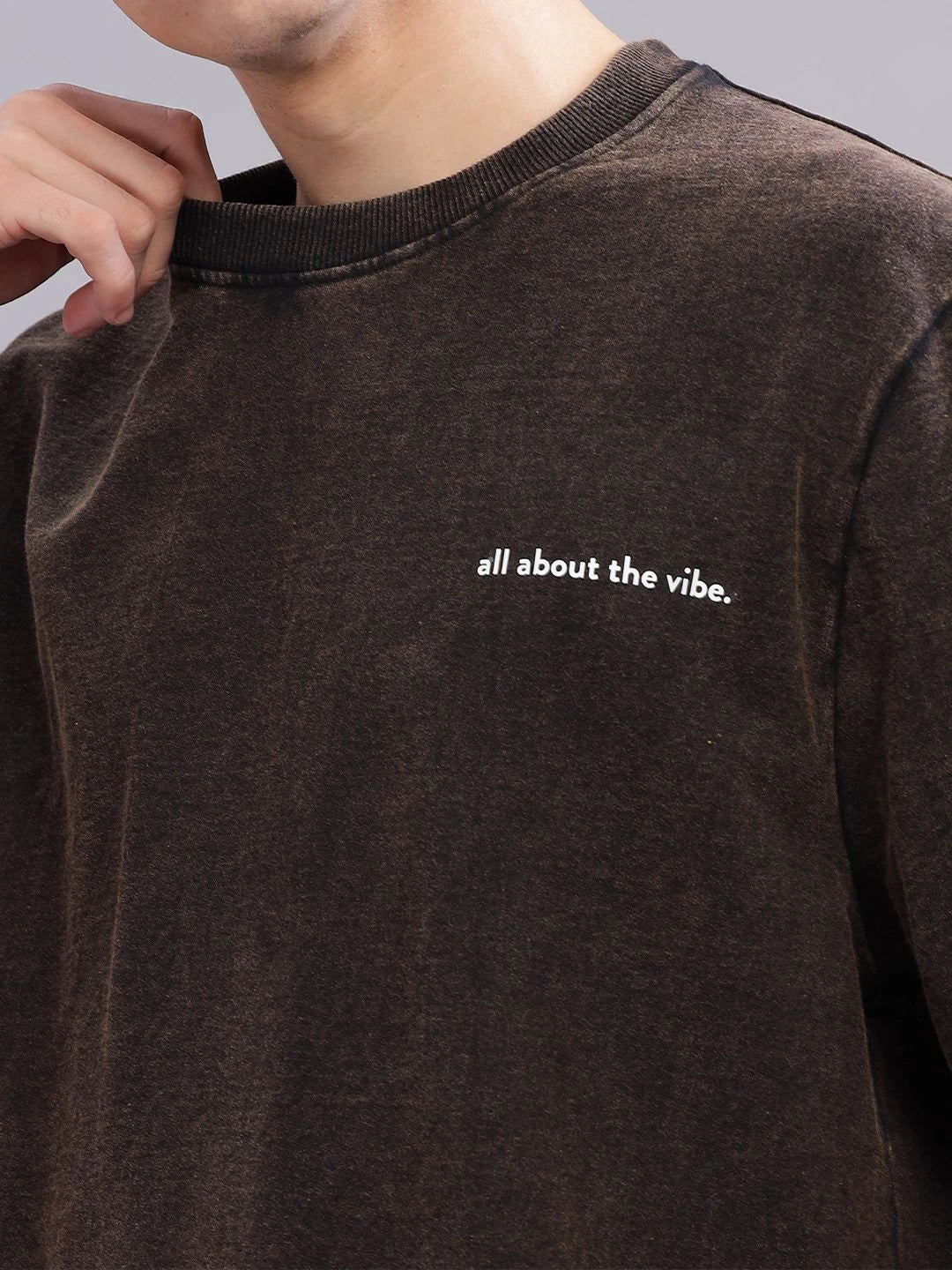 Silisoul Brown Oversized Fit Other Print Pure Cotton T-Shirt