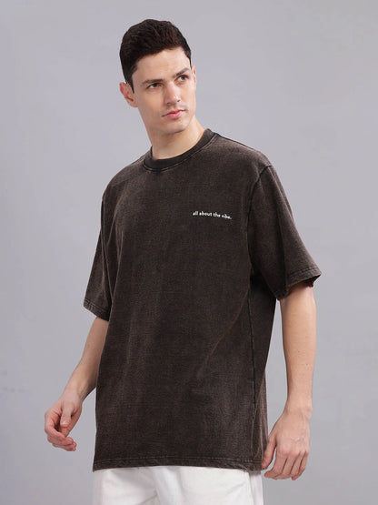 Silisoul Brown Oversized Fit Other Print Pure Cotton T-Shirt