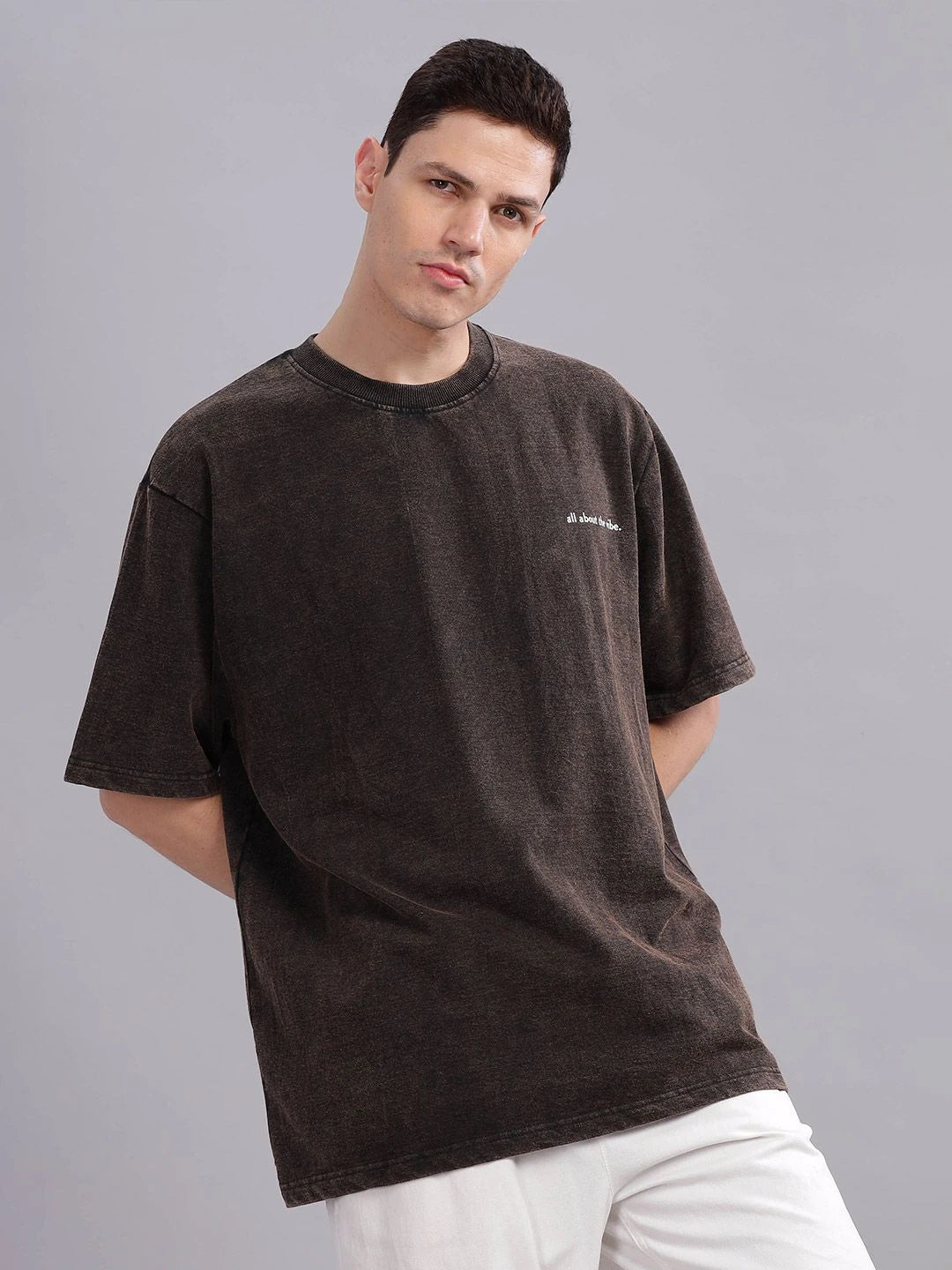Silisoul Brown Oversized Fit Other Print Pure Cotton T-Shirt