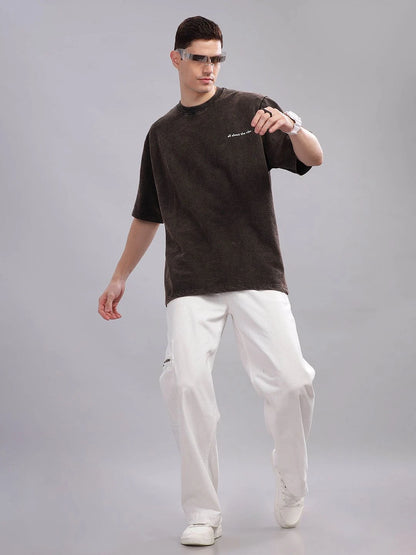 Silisoul Brown Oversized Fit Other Print Pure Cotton T-Shirt