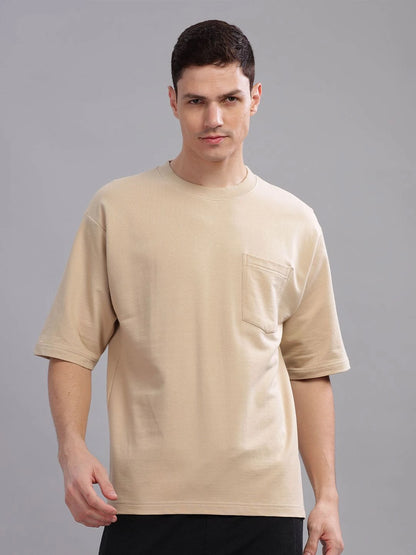Silisoul Beige Oversized Fit Pure Cotton Short Sleeves T-Shirt