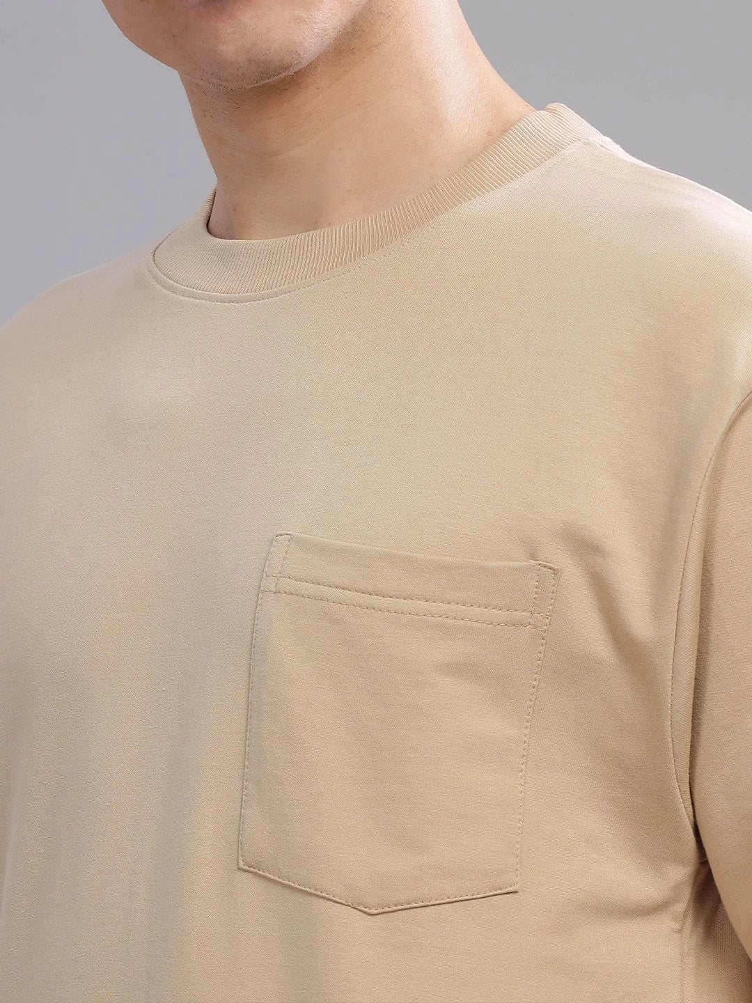 Silisoul Beige Oversized Fit Pure Cotton Short Sleeves T-Shirt