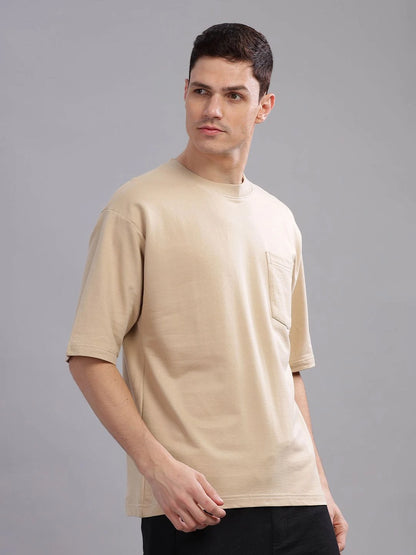 Silisoul Beige Oversized Fit Pure Cotton Short Sleeves T-Shirt