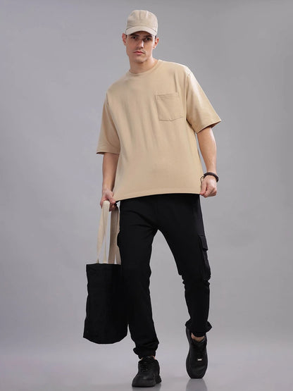 Silisoul Beige Oversized Fit Pure Cotton Short Sleeves T-Shirt