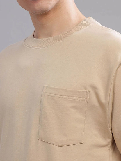 Silisoul Beige Oversized Fit Pure Cotton Short Sleeves T-Shirt