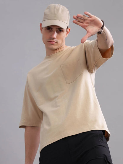 Silisoul Beige Oversized Fit Pure Cotton Short Sleeves T-Shirt