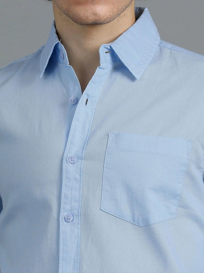 Silisoul Blue Regular Fit Cotton Long Sleeves Spread Collar Shirt