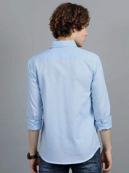 Silisoul Blue Regular Fit Cotton Long Sleeves Spread Collar Shirt