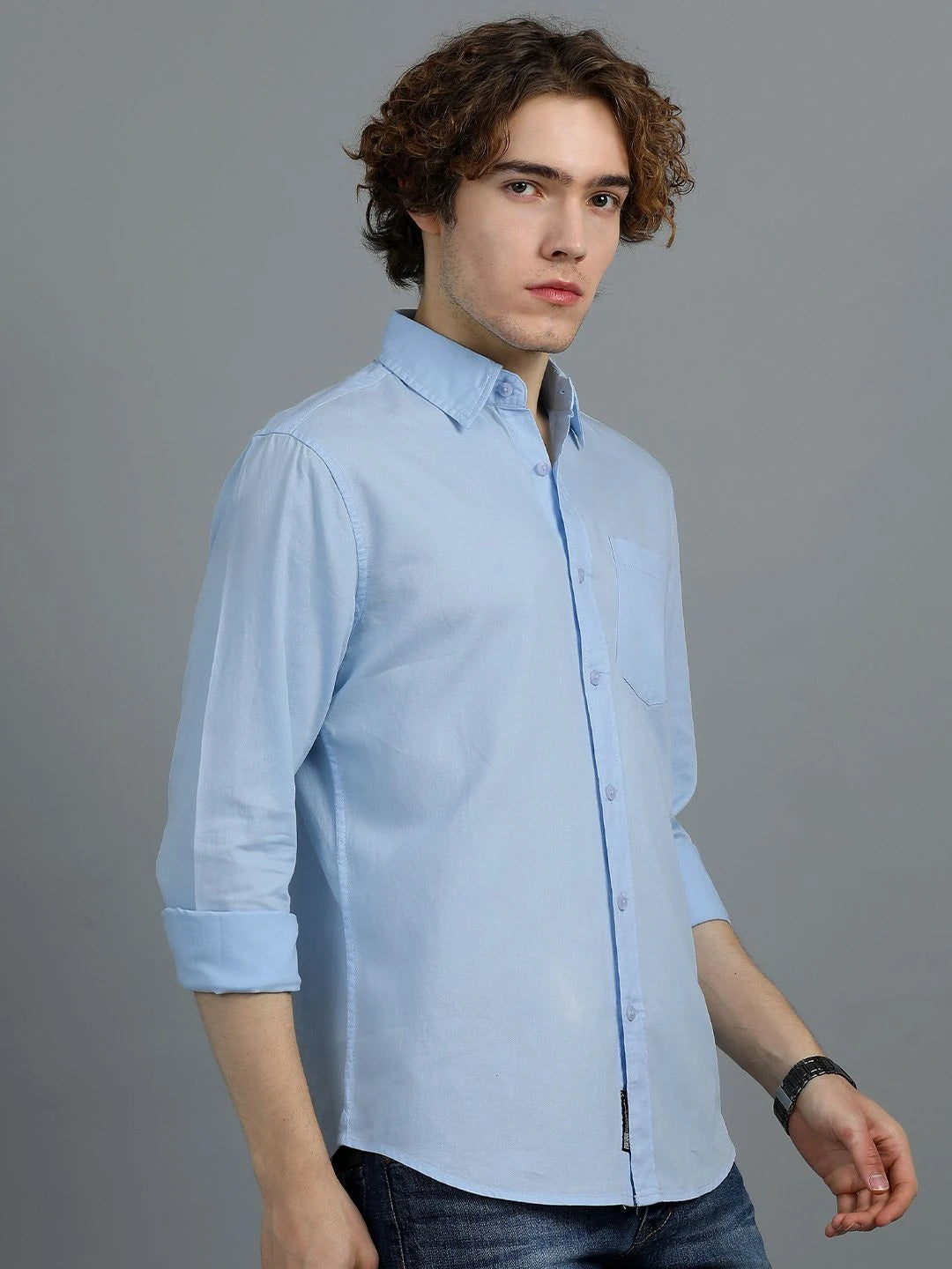 Silisoul Blue Regular Fit Cotton Long Sleeves Spread Collar Shirt