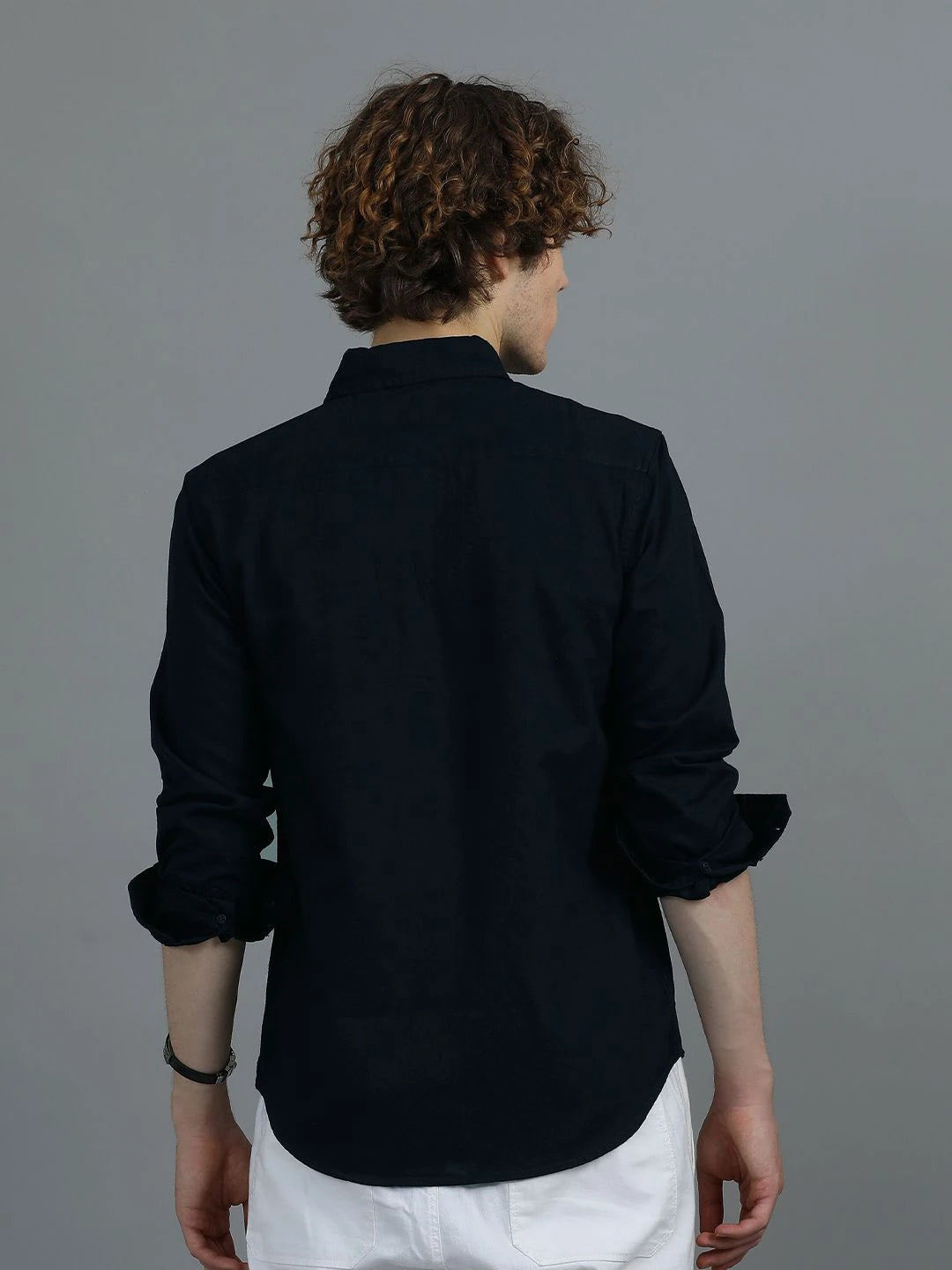 Silisoul Navy Blue Regular Fit Cotton Long Sleeves Spread Collar Shirt