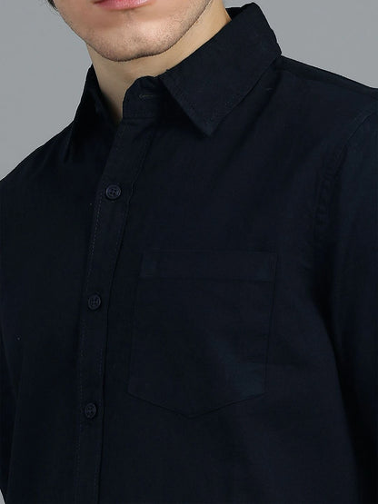Silisoul Navy Blue Regular Fit Cotton Long Sleeves Spread Collar Shirt