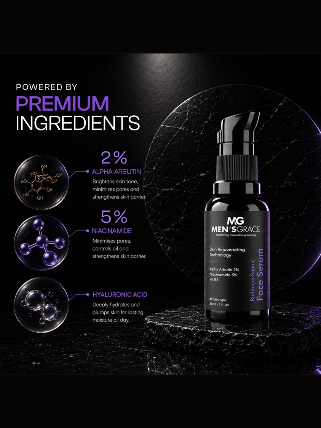 Men's Grace 5% Niacinamide & 2% Alpha Arbutin Radiance Repair Face Serum (30ml)