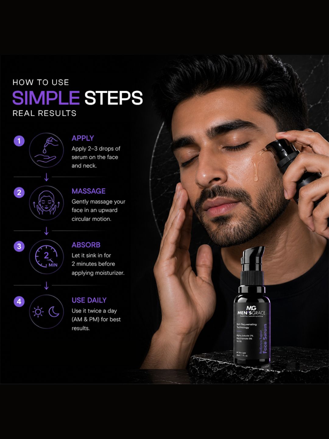 Men's Grace 5% Niacinamide & 2% Alpha Arbutin Radiance Repair Face Serum (30ml)