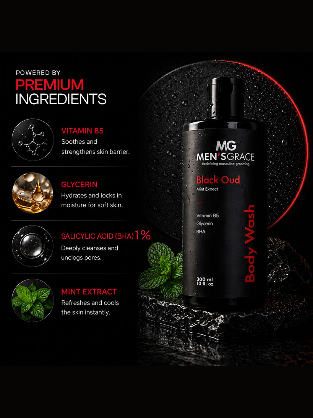 Men's Grace Black Oud Body Wash with Loofah (300ml)