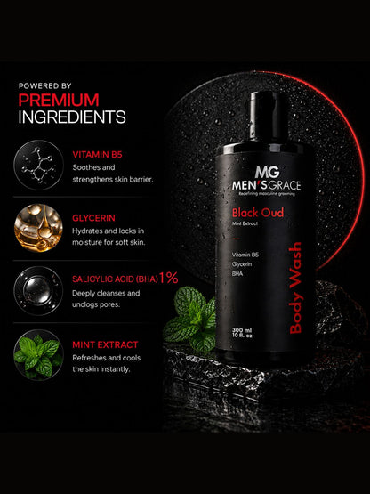 Men's Grace Black Oud Body Wash with Loofah (300ml)