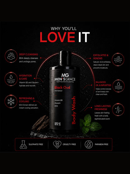 Men's Grace Black Oud Body Wash with Loofah (300ml)