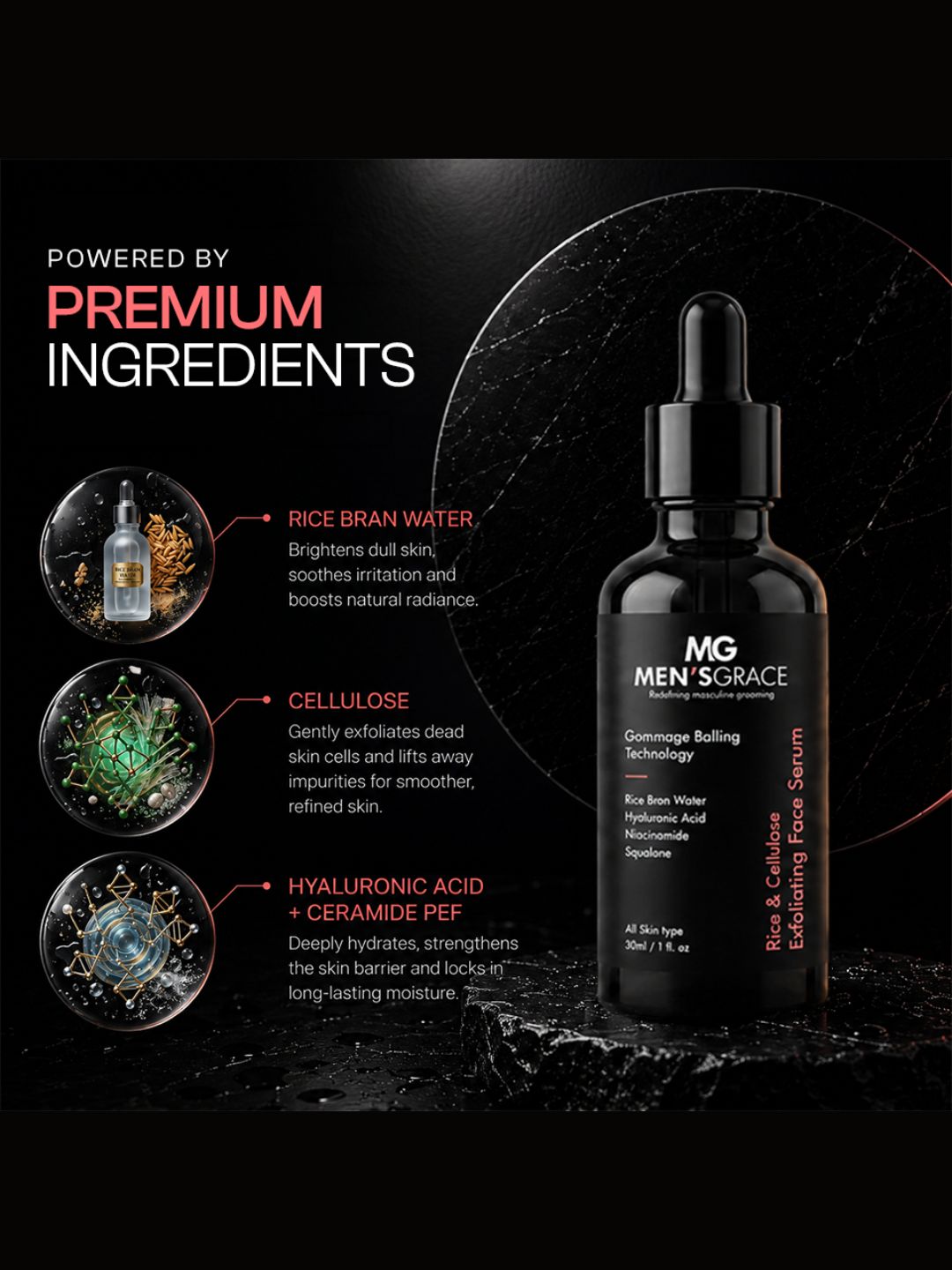 Men's Grace Rice & Cellulose Exfoliating Face Serum (30ml)