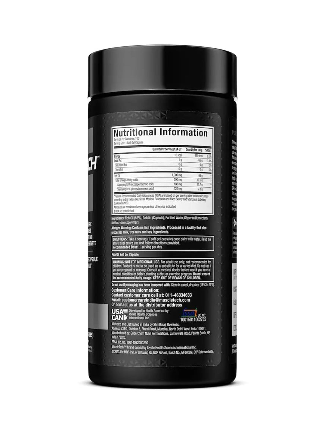 Muscletech Platinum 100% Fish Oil Omega-3 Softgels 100 Softgels