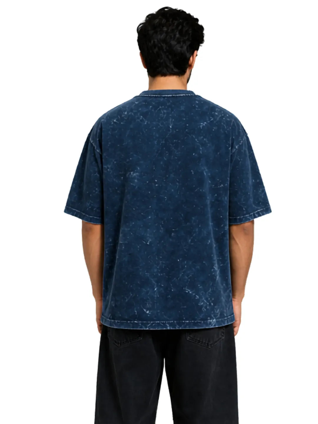 Arya Navy Blue Oversized Meditating Buddha Print Half Sleeve Cotton T-Shirt