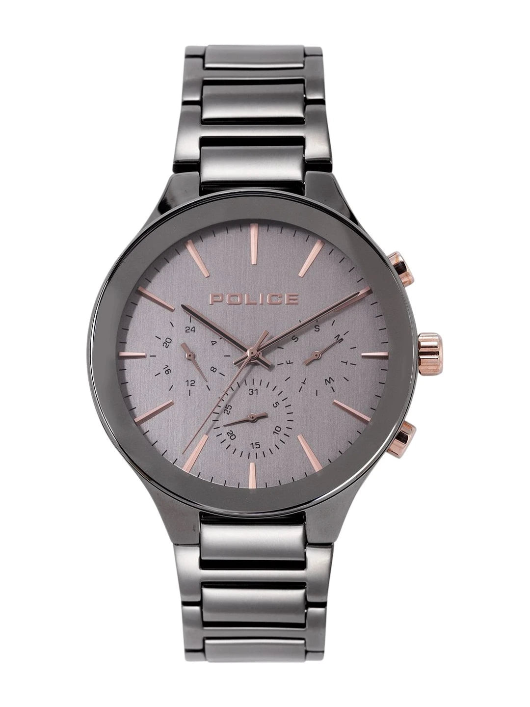 Police Round Charcoal Dial Analog Watch With Day-Date Display & Leather Strap - NEPL15936JSGY13M