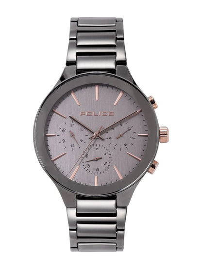 Police Round Charcoal Dial Analog Watch With Day-Date Display & Leather Strap - NEPL15936JSGY13M