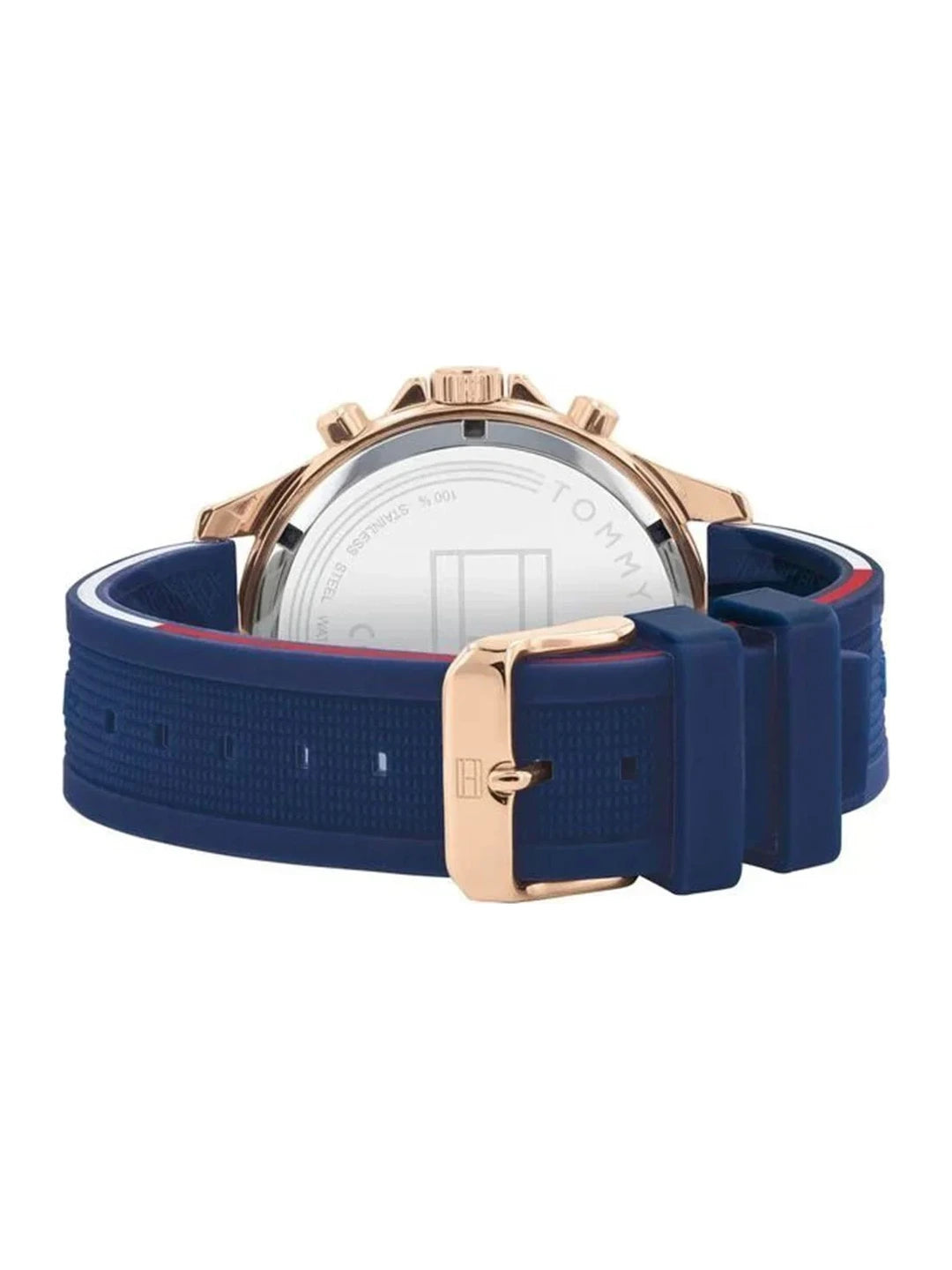 Tommy Hilfiger Round White Dial Chronograph Watch With Blue Silicone Strap  - NETH1791778