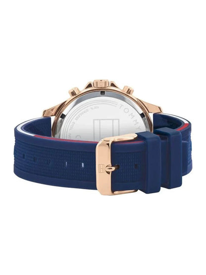 Tommy Hilfiger Round White Dial Chronograph Watch With Blue Silicone Strap  - NETH1791778