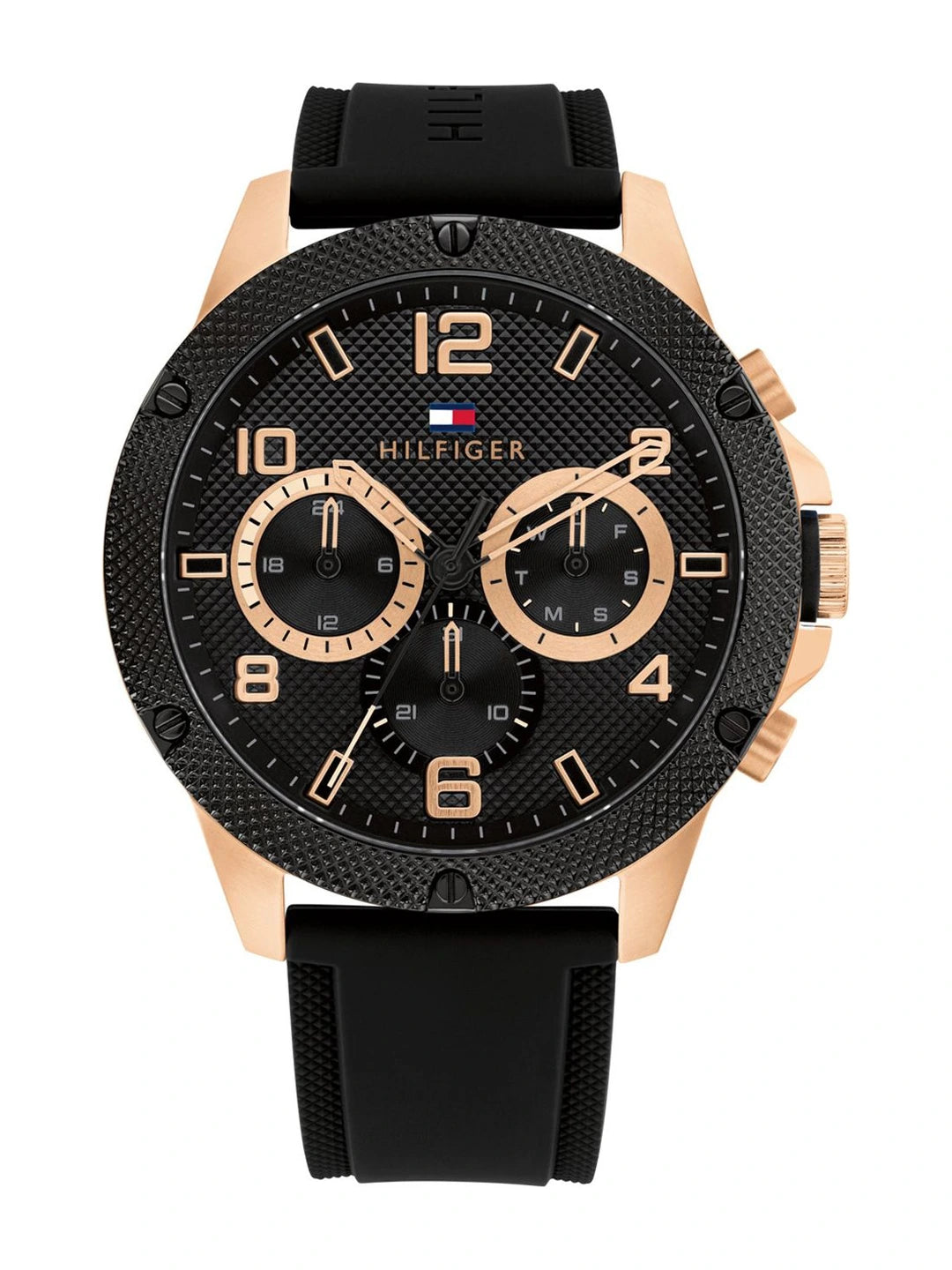 Tommy Hilfiger Round Black Dial Analog Watch With Multifunction Display & Silicone Strap - NETH1792028