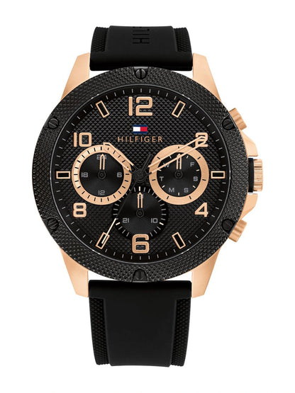 Tommy Hilfiger Round Black Dial Analog Watch With Multifunction Display & Silicone Strap - NETH1792028