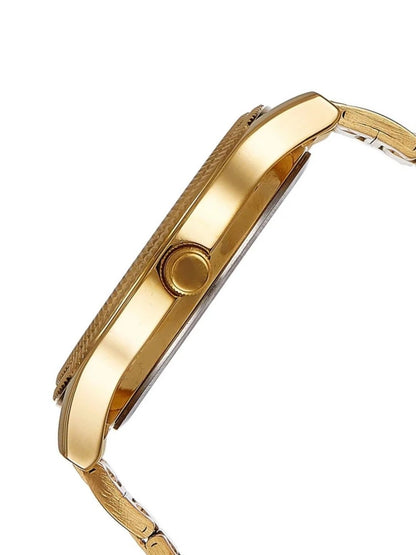 Titan Round Silver Dial Analog Watch With Day & Date Display & Golden Metal Strap  - NL1650YM05