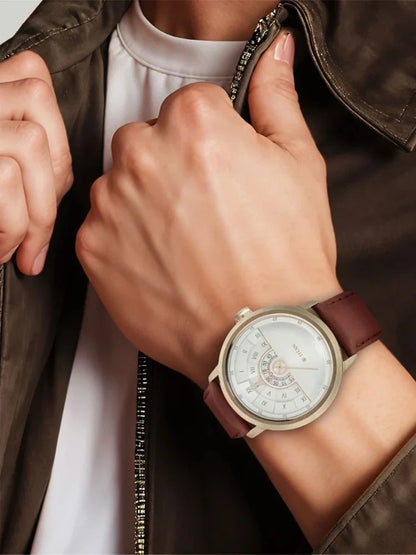 Titan Round White Dial Analog Watch With Brown Leather Strap  - NQ1828QL02