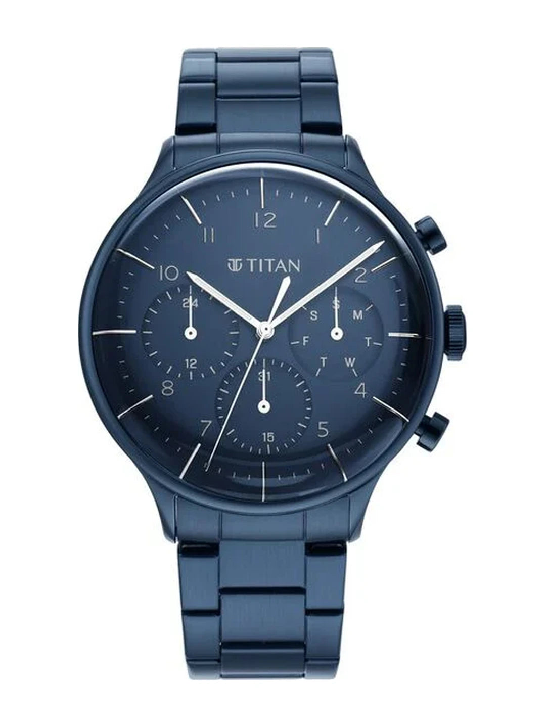 Titan Round Blue Dial Multifunction Watch With Blue Metal Strap  - NS90102QM01