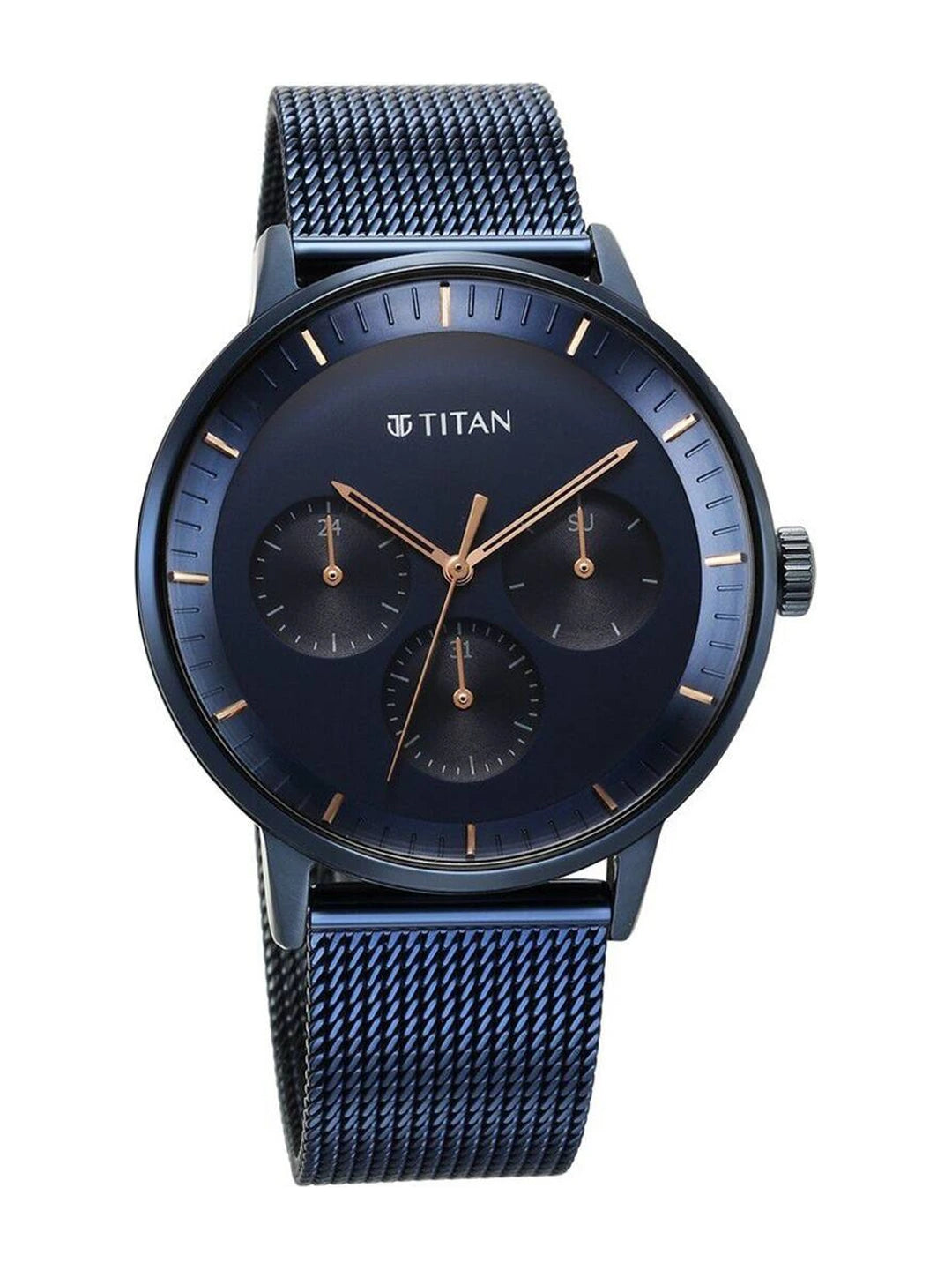 Titan Round Black Dial Analog Watch With Metal Strap - NS94006QM04