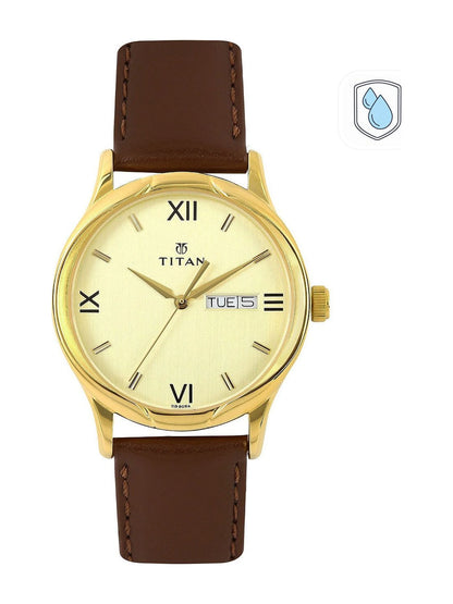 Titan Quartz Analog With Champagne Dial Watch - NT1580YL05