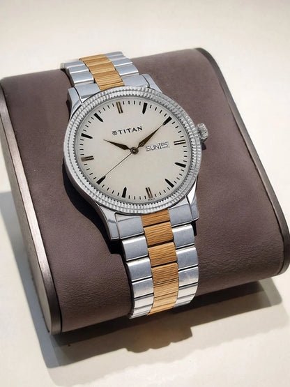 Titan Quartz Analog With White Dial Watch - NT1650BM01
