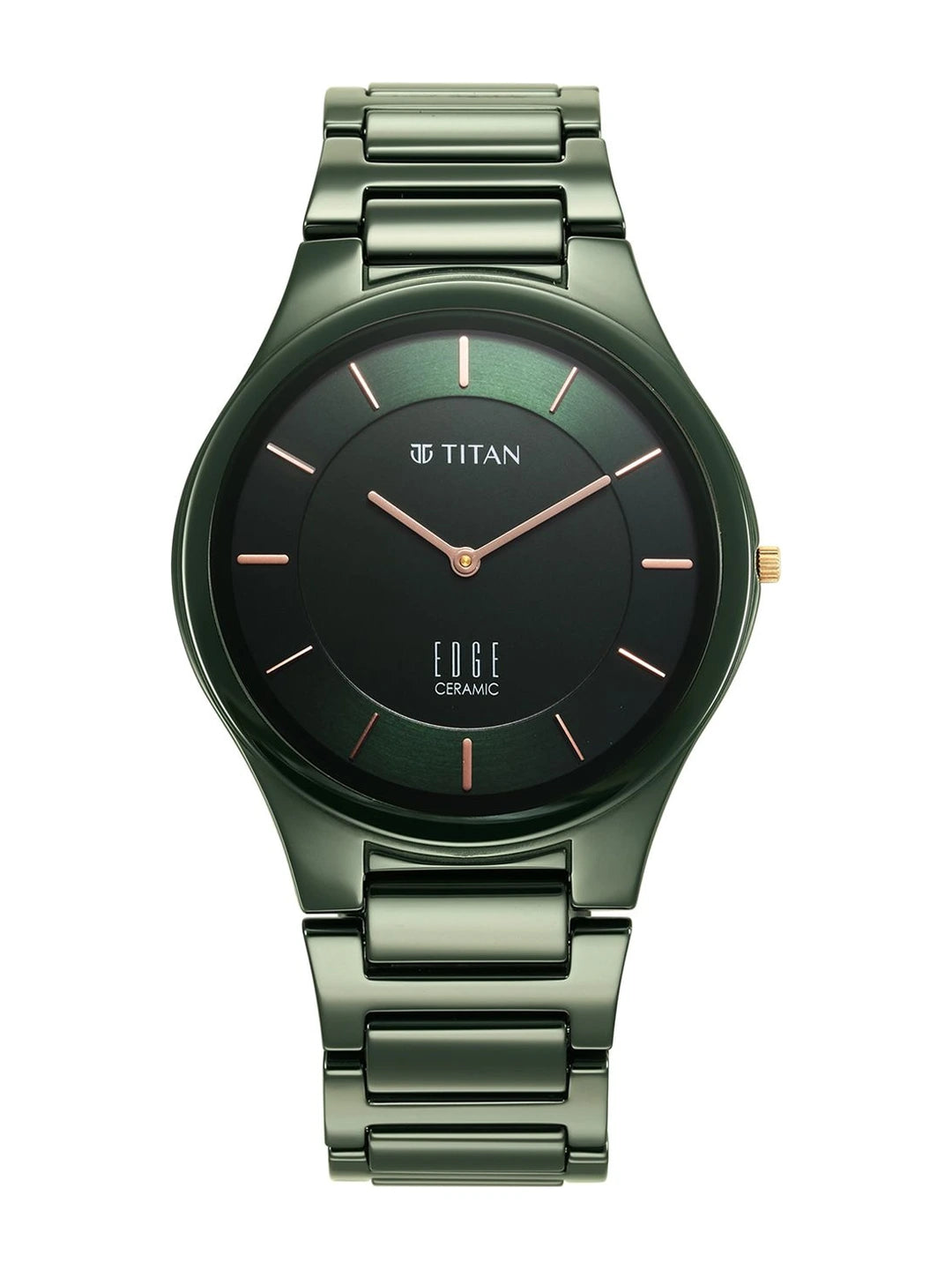 Titan Edge Ceramic Quartz Analog With Green Dial Watch - NT1696QC06