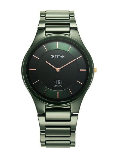 Titan Edge Ceramic Quartz Analog With Green Dial Watch - NT1696QC06
