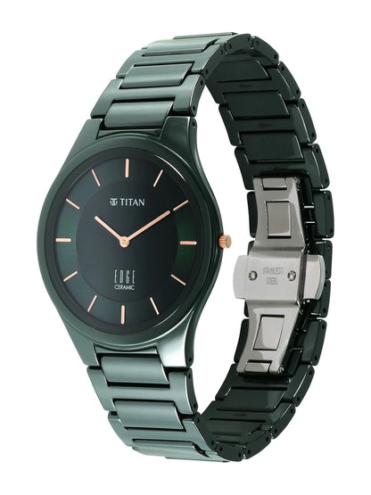 Titan Edge Ceramic Quartz Analog With Green Dial Watch - NT1696QC06