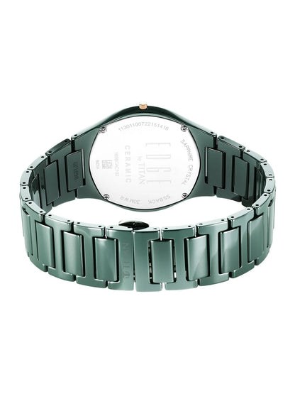 Titan Edge Ceramic Quartz Analog With Green Dial Watch - NT1696QC06