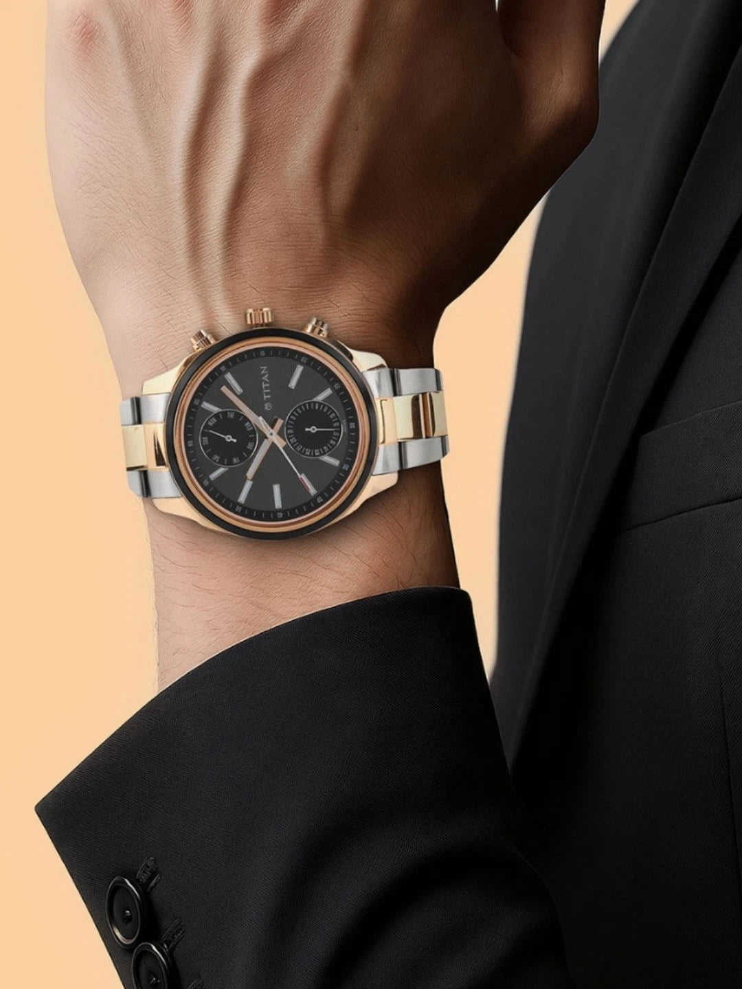 Titan Workwear Metropolitan Luxe Multifunction Analog Black Dial Watch - NT1733KM03