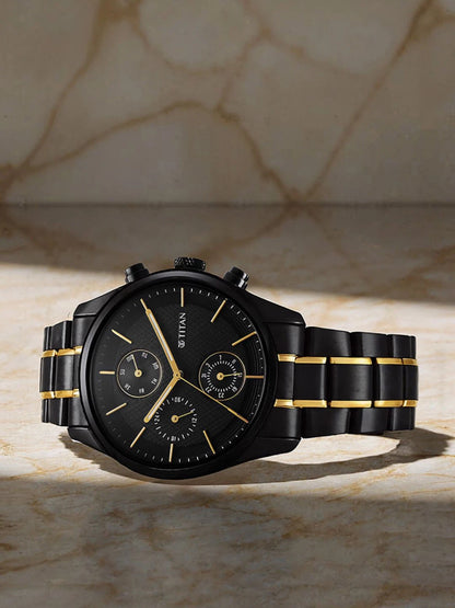 Titan Multifunction Analog With Black Dial Watch - NT1805KM06