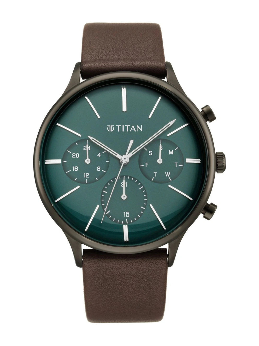 Titan Light Leathers Multifunction Analog With Green Dial Watch - NT90134QL01