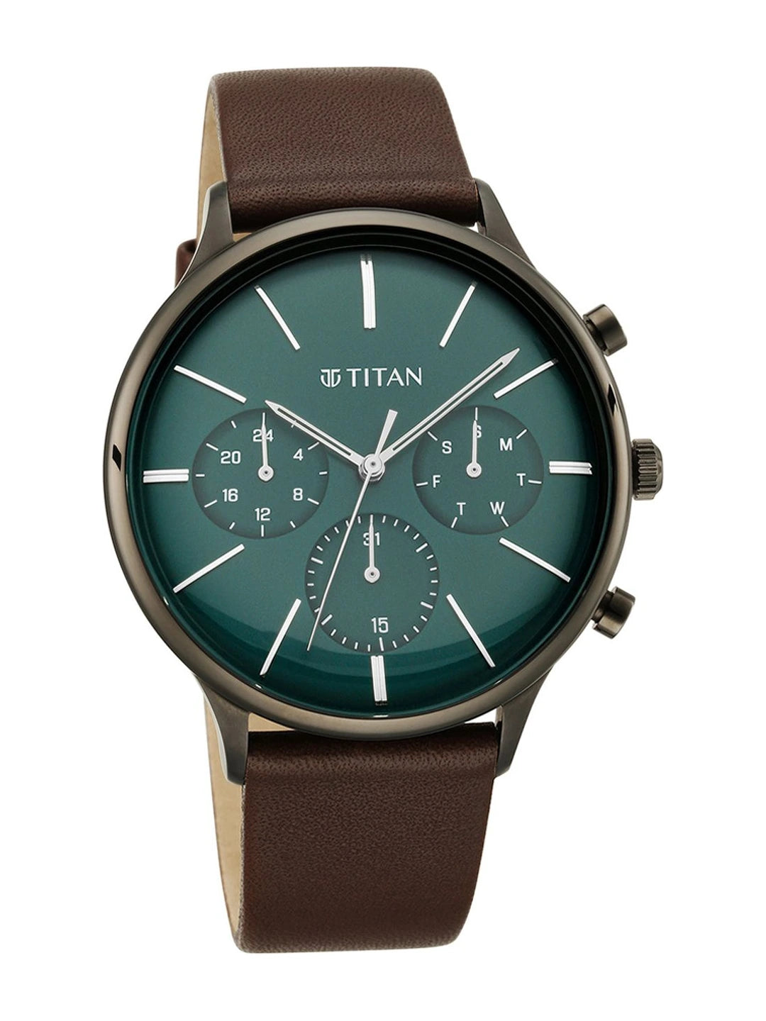 Titan Light Leathers Multifunction Analog With Green Dial Watch - NT90134QL01