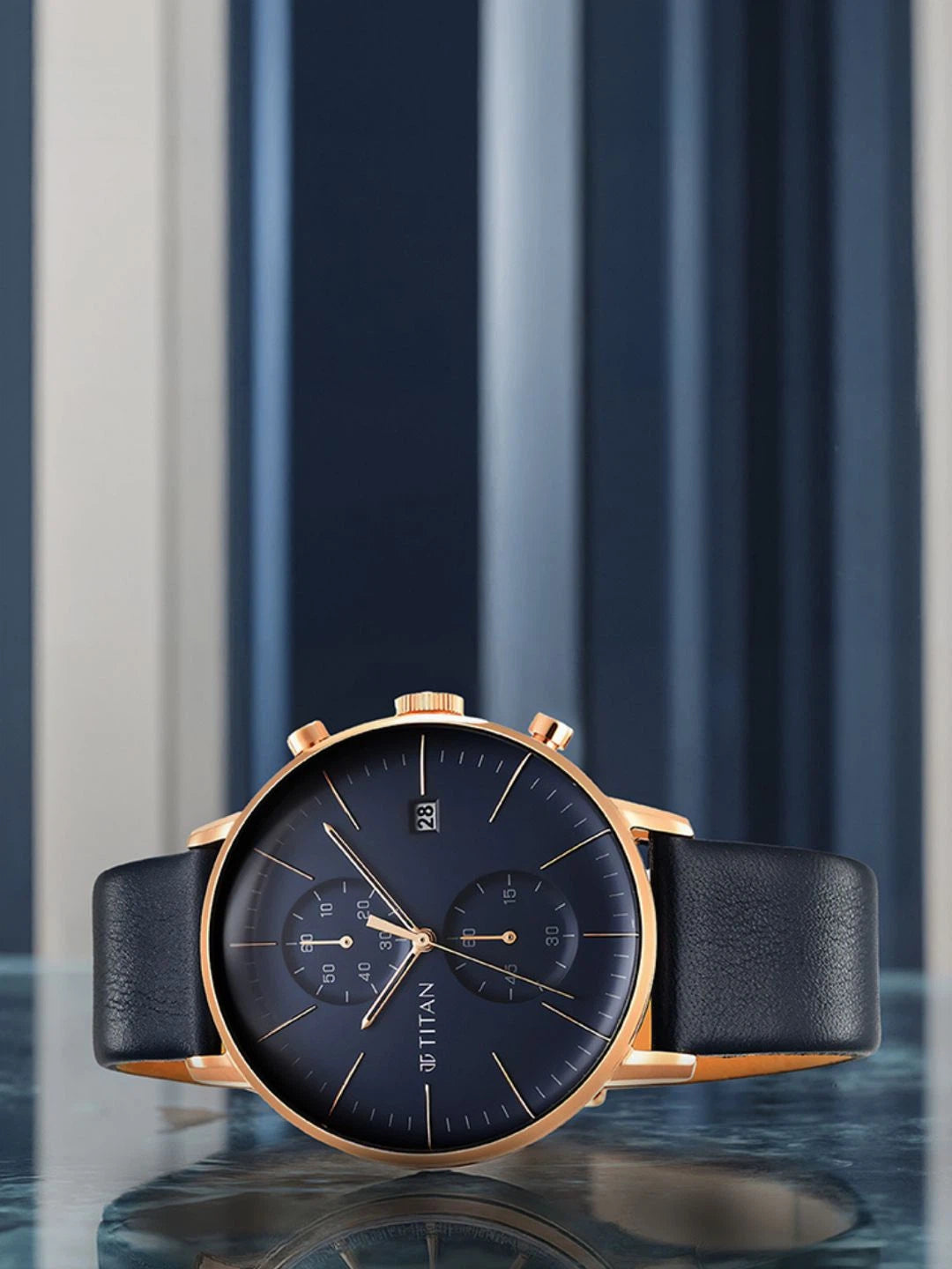 Titan Infinity Display Chronograph Analog With Blue Dial Watch - NT90146WL01