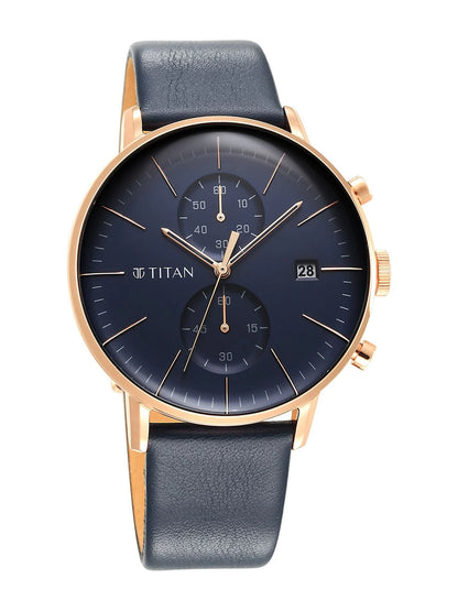 Titan Infinity Display Chronograph Analog With Blue Dial Watch - NT90146WL01